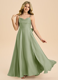 Azazie Bear Junior Dusty Sage A-Line Sweetheart Neckline Stretch Satin Dress image1