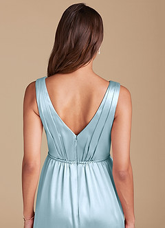 Azazie Tanicia Robes de demoiselle d'honneur Robe Trapèze en Satiné métallisé Plissée Bleu Ciel image5
