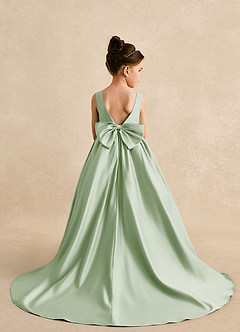 Azazie Mimia Flower Girl Dresses Dusty Sage A-Line Bow Matte Satin Dress image2