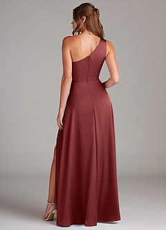 Azazie Brooke Robes de demoiselle d'honneur Robe Trapèze en Satin extensible Asymétrique Terracotta image8