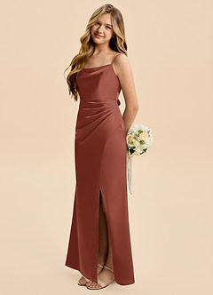 Azazie Christen Junior Klä av A-Line i Stretch Satin Plisserad image3