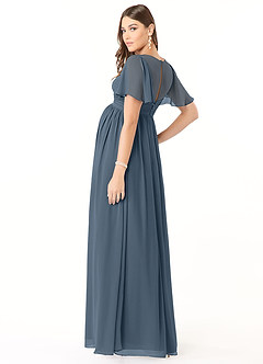 Azazie Verna Robes de demoiselle d'honneur de maternité Robe Trapèze Col V froncé Longueur ras du sol Mousseline de soie image4