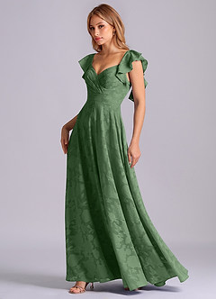 Azazie Leilani Vestidos de damas de honor Vestido de Eucalipto de Devorado Floral de Corte en A con Escote de Corazón image4