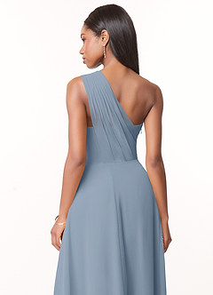 Azazie Ashley Bridesmaid Dresses Dusty Blue A-Line Ruched Chiffon Dress image3