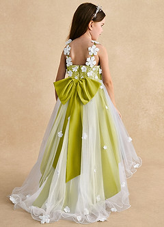 Azazie Celia Robe Demoiselle D'honneur Fillette Robe Trapèze en Tulle Dentelle Citronnelle image2