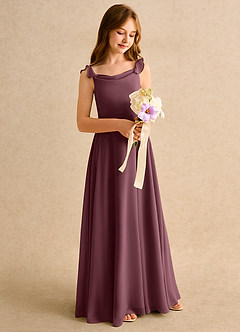 Azazie Puppy Girls Formal Blumenmädchenkleider A-Linie Plissee Chiffon Kleid Sangria image1