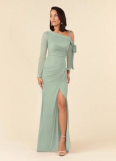 Azazie Marna Mother of the Bride Dresses Dusty Sage Sheath One Shoulder Mesh Dress image5