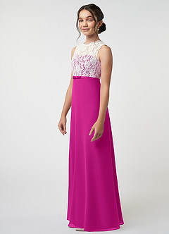 Azazie Rana Junior Fuchsia A-Line Lace Chiffon Dress image3