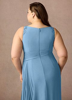 Azazie Galvan vestidos de madre de la novia Vestido de Azul Acero de Gasa de Corte En A con Lentejuela image14