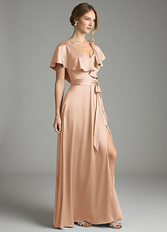 Azazie Lainey Bridesmaid Dresses English Rose A-Line with Pockets Stretch Satin Dress image5