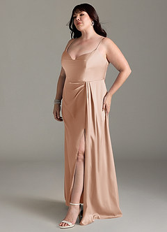 Azazie Brielle Bridesmaid Dresses English Rose A-Line Cowl Spaghetti Straps Stretch Satin Dress image10