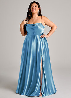 Azazie Elle Suknie dla druhen Linia A z kieszeniami Metaliczny satynowy Do ziemi Sukienka image9