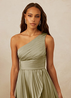 Christian Siriano Bridal for Azazie 1008 Bridesmaid Dresses Moss Green A-Line One Shoulder Stretch Satin Dress image8
