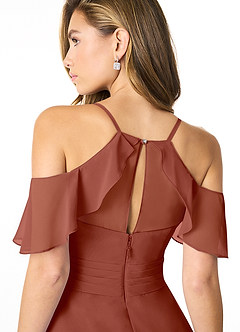 Azazie Dakota Bridesmaid Dresses Auburn A-Line V-Neck Pleated Chiffon Dress image7