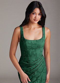 Azazie Mero Bridesmaid Dresses Dark Green Sheath Pleated Floral Burnout Dress image6
