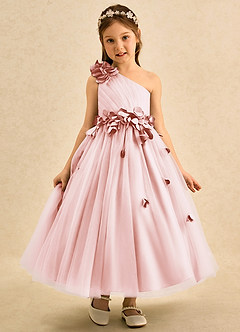 Azazie Strudel Flower Girl Klänningar Klä Balklänning i Tyll Ena axeln image3