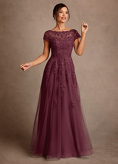 Azazie Jalinda Mother of the Bride Dresses Cabernet A-Line Lace Chiffon Dress image3