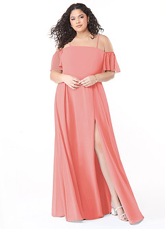 Azazie Sue Bridesmaid Dresses Coral A-Line Off the Shoulder Chiffon Convertible Dress image6