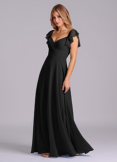 Azazie Leilani Bridesmaid Dresses Black A-Line Pleated Chiffon Dress image5
