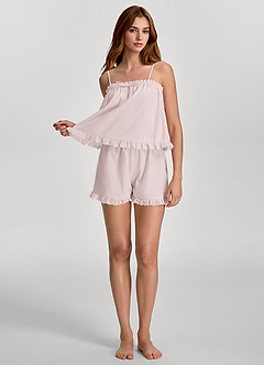 front Pyjama-Set aus gewebtem Baumwoll-Top mit Rüschen und Shorts