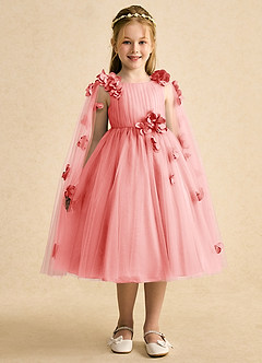 Azazie Staria Flower Girl Dresses Coral Ball-Gown Ruched Tulle Dress image6