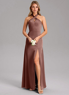 Azazie Tracie 신부 들러리 드레스 A라인 사이드 슬릿 스트레치 새틴 바닥 길이 드레스 image1