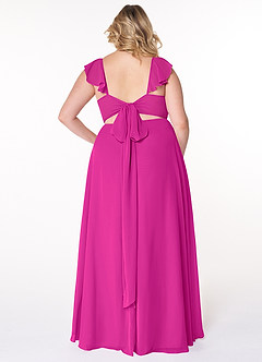 Azazie Everett Vestidos de damas de honor Vestido de Fucsia de Gasa de Corte en A con Cuello en V fruncido image7