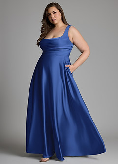 Azazie Azaria Vestidos de madrinha de casamento Vestido Royal Blue de Cetim elástico de Linha A com Corpete image10
