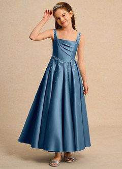 Azazie Mochi Girl vestidos de niña de las flores Vestido de Bermudas de Satin Mate de Princesa con Plisado image6