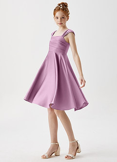 Azazie Amira Junior Wisteria A-Line Pleated Stretch Satin Dress image4