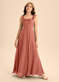 Azazie Callie Junior A-Linie Gestreift Chiffon Kleid Lehm image5