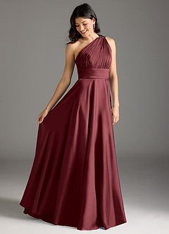 Azazie Charlize Robes de demoiselle d'honneur Robe Trapèze en Satin extensible Asymétrique Merlot image2