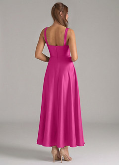 Azazie Shaude Bridesmaid Dresses Fuchsia A-Line Pleated Stretch Satin Dress image6