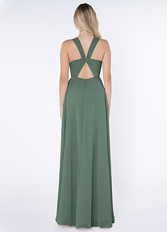 Azazie Jane At-home Try On Dresses Matcha A-Line V-Neck Pleated Chiffon Dress image2