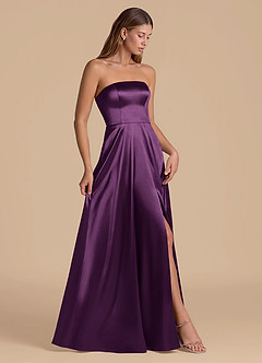 Azazie Wren 신부 들러리 드레스 A라인 스트랩리스 메탈릭 새틴 바닥 길이 드레스 image7