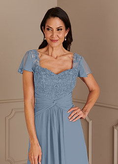 Azazie Gwenyth Kleider für die Brautmutter A-Linie Spitze Chiffon Kleid Staubblau image6