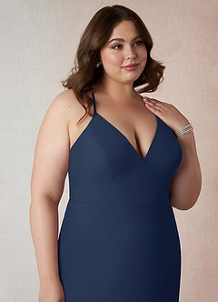 Azazie Becca Bridesmaid Dresses Dark Navy Sheath V-Neck Chiffon Dress image12