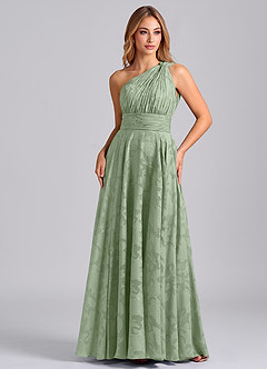 Azazie Charlize Abiti da Damigella Abito A-Line in Burnout Floreale Monospalla Verde Salvia image5