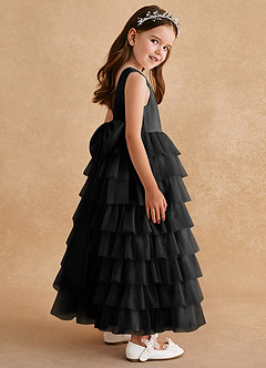 Azazie Twinkle Toes vestidos de niña de las flores Vestido de Negro de Tul de Corte En A con Lazo image5