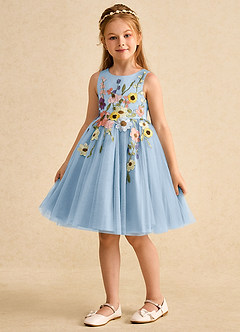 Azazie Prima Flower Girl Dresses Powder Blue A-Line Bow Tulle Dress image5
