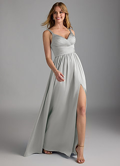 Azazie Chanel Brautjungfernkleider A-Linie Plissee Stretch-Satin Kleid Silber image6
