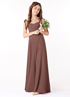 Azazie Rosey Junior Espresso A-Line Sweetheart Neckline Chiffon Dress image2