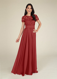 Azazie Annette Mother of the Bride Dresses Rust A-Line Lace Chiffon Dress image3