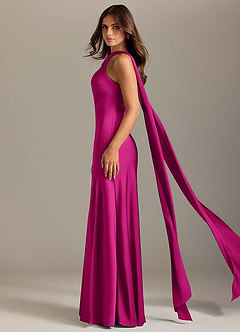 Azazie Kinsley Bridesmaid Dresses Fuchsia Mermaid Side Slit Stretch Satin Dress image4