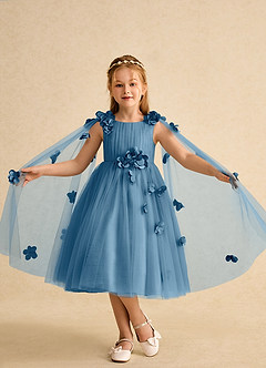 Azazie Staria Blumenmädchenkleider Ballkleid Gestreift Tüll Kleid Stahlblau image4