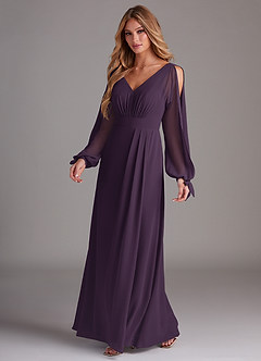 Azazie Matilda Bridesmaid Dresses Plum A-Line Long Sleeve Chiffon Dress image1