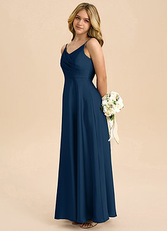 Azazie Bug Junior Linia A Pofałdowany Satyna elastyczna Długość podłogi Młodsza druhna Sukienka image7