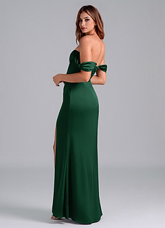 Azazie Asha Bridesmaid Dresses Dark Green Sheath Off the Shoulder Stretch Satin Convertible Dress image2