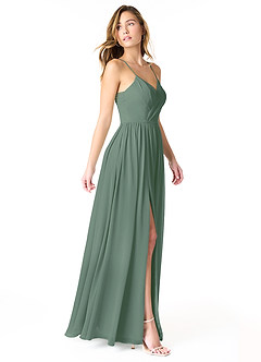 Azazie Cora Vestidos de damas de honor Vestido de Eucalipto de Gasa de Corte en A con Plisado image4