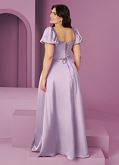 Barbie ♥ Azazie Bridesmaid Dresses Frosted Lilac A-Line Ruched Stretch Satin Dress image11